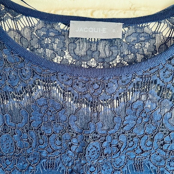 Navy Blue 3/4 Length Lace Sleeve Shirt - Picture 2 of 6